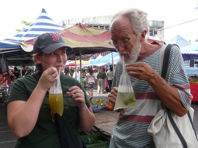 Sara and Jerry with drink bags